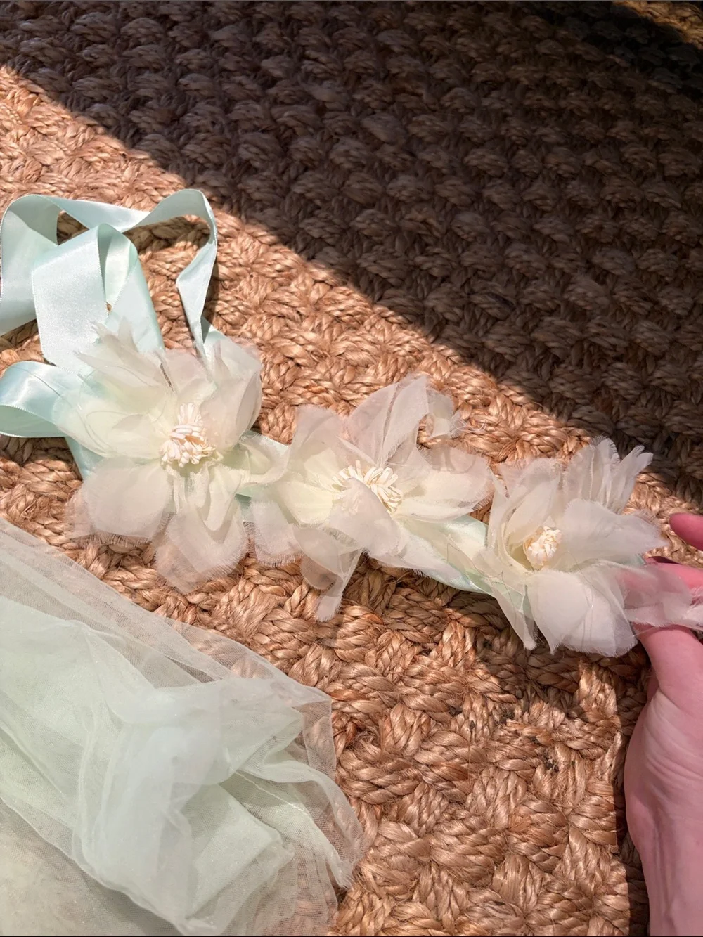 Girls Floral Tulle Costume Dress with Headband - Pale Mint & White